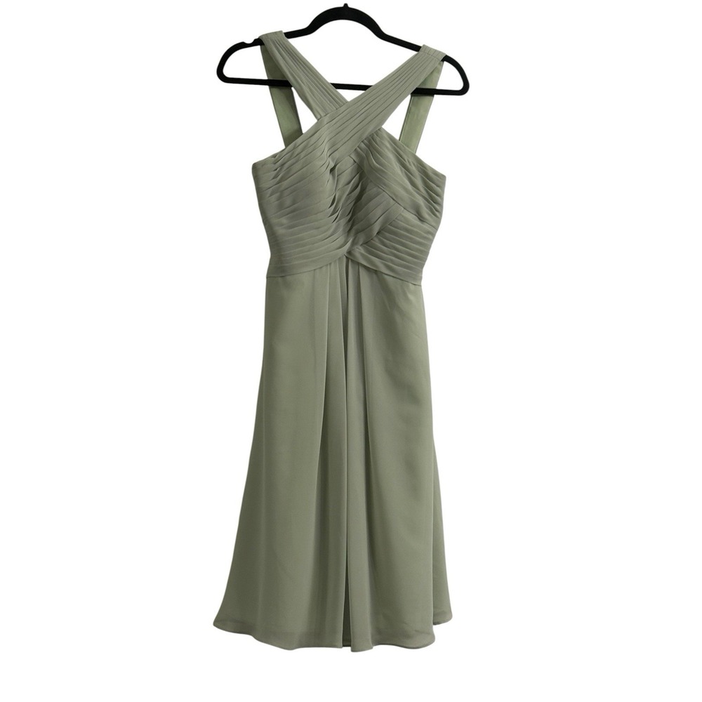 Azazie Sage Green Chiffon Bridesmaid Dress A4 Pleated Cross Front‎ Formal